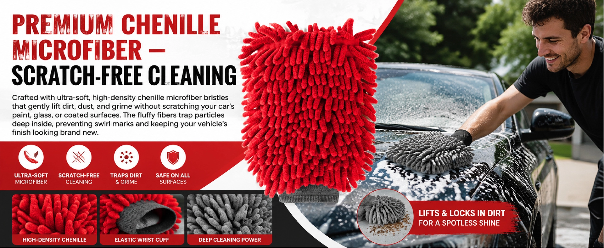 Luva de lavagem de microfibra chenille Allroad 7 Pack