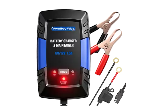 Aweltec 6V/12V Bateria Carregador 800mA Mantenedor inteligente para cortador de grama de motocicleta