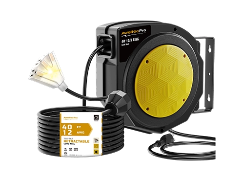 Carretel de cabo de extens&atilde;o retr&aacute;til AweltecPro 40FT, 12/3 AWG, listado em ETL