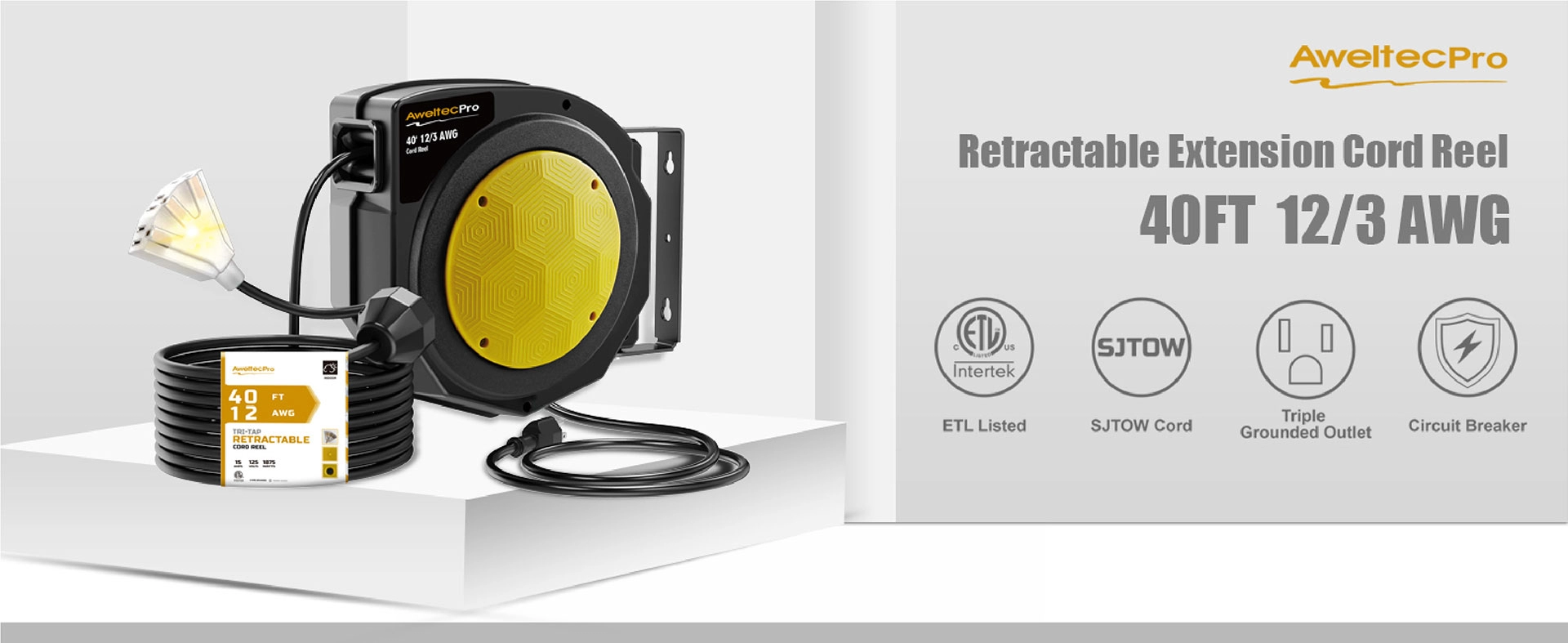 Carretel de cabo de extensão retrátil AweltecPro 40FT